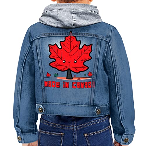 Made in Canada Toddler Hooded Denim Jacket - Patriotic Jean Jacket - Art Denim Jacket for Kids