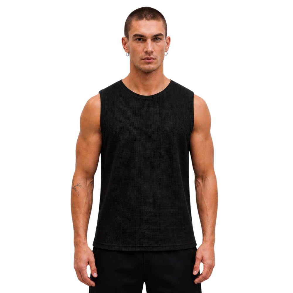 fbar Sleeveless T-Shirt for Men | Waffle Knit Tank Top | Round Neck Gym Vest | Regular Fit Sports Workout Casual Summer Wear | Soft Breathable Athletic Innerwear Top-picture-24