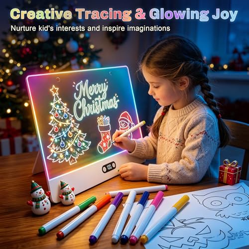 Image of 16 inch LED Drawing Board for Kids, Rechargeable Neon Light Up Drawing Board, Glow Doodle Board, LED Note Board, Dry Erase Board, 8 Markers, Birthday Gifts for Kids Teens Boys Girls