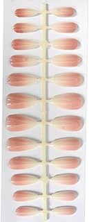 أظافر بلستيكية لاصقة بتدرج لوني أومبري من الوردي إلى البيج، شكل بيضاوي، لمسة نهائية لامعة، 24 قطعة، بلاستيك ABS