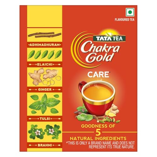 Image of Tata Tea Chakra Gold Care | Goodness Of Five Natural Ingredients | Brahmi, Ginger, Tulsi, Elaichi & Adhimadhuram | Flavoured Black Tea | Powder, 500 Grams
