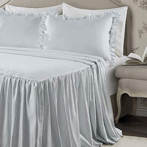 Lush Decor Lush Décor Ticking Stripe Bedspread Lake Blue Vintage Chic Farmhouse Style Lightweight 3 Piece Set King, #TOP1