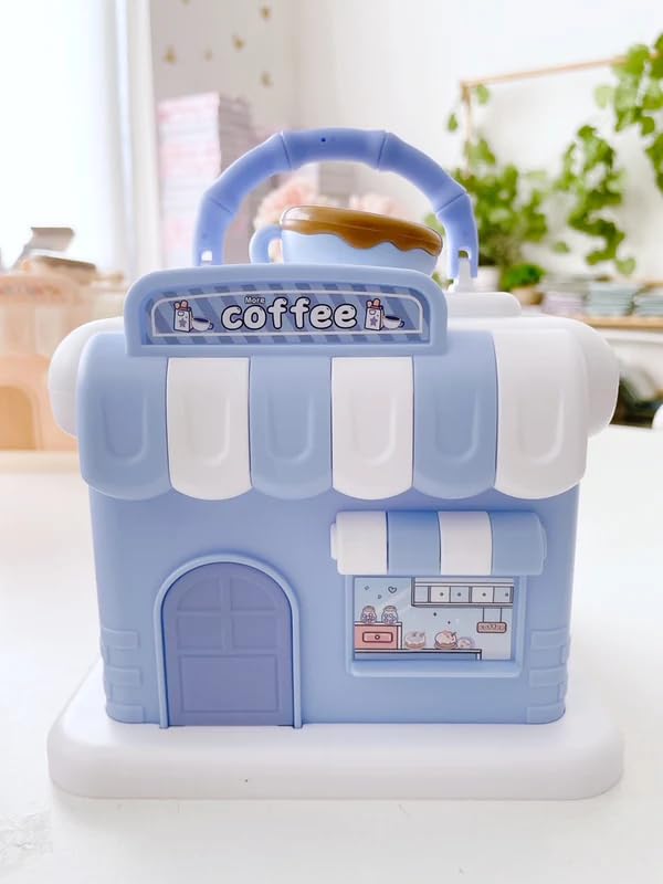 Image of Money Saving Bank with Coin Slot / /Creative Cartoon Design Money Bank / /Plastic Piggy Bank for Boys & Girls (Pack of 1) (Coffee Shop - Blue)