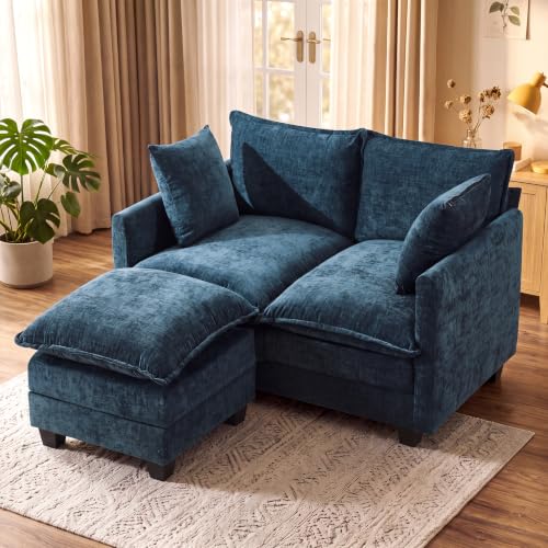 Image of KYJ Loveseat Sofa with Ottoman, Cloud 3 Layer Cushion Love Seat Couch
