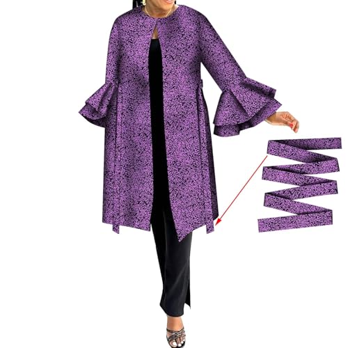ABCWAX African Women's Jacket Ankara Detachable Belt Printed Cardigan Long Jacket Top Batik Dashiki Clothing