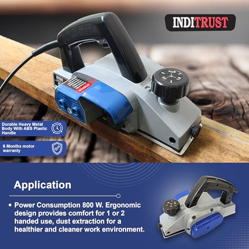 Image of INDITRUST with 6 MONTHS WARRANTY 800W Electric Wood Planer 82mm METAL BODY Professional Woodworking Machine Multifunction Corded Planer (BLUE),with high motor