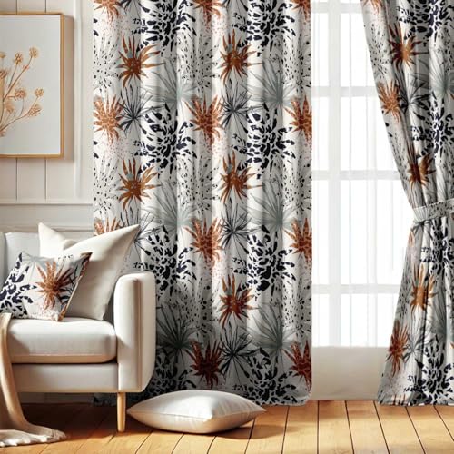Vargottam Tropical Burst Design Blackout Curtains - Set of 2 Panels, 42 x 63 Inches Each - Light Blocking & Thermal Insulated Drapes with Grommet Top for Bedroom & Living Room - Gray