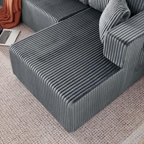 Image of KCGKCG 132 inch U Shaped Corduroy Cloud Couch - No Assembly Required, Dark Gray