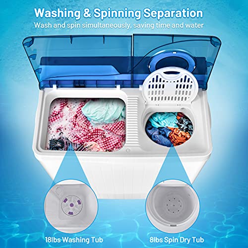 Giantex Washing Machine Semi-automatic, Twin Tub Washer with Spin Dryer, 26lbs Capacity, Built-in Drain Pump, Portable Laundry Washer, Compact Washing Machine for Apartment, Dorm and RV (White+Blue) - Image 4