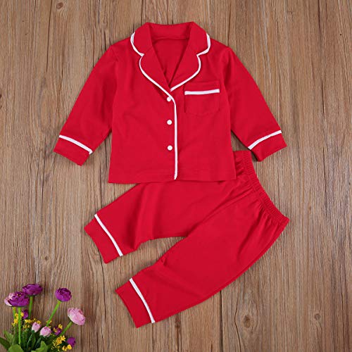Springcmy Kid Girls Ruffle Cotton Pajamas Set Long Sleeve Lapel Down Shirts Flared Pants 2PCS Pjs Louge Sets Sleepwear2