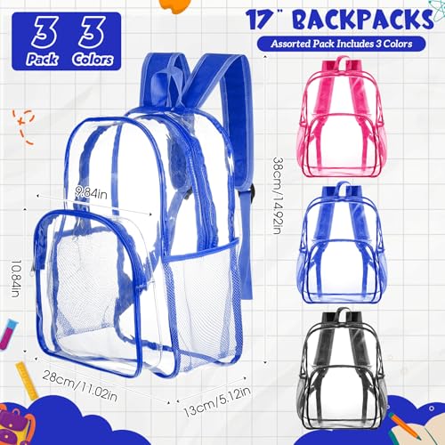 Image of Amylove 3 Pcs Clear Backpack bulk for Stadium Events Heavy Duty PVC Transparent Bookbag for College Workplace Security (15 Inches,3 Colors)