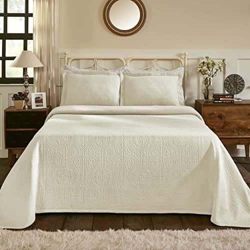 SUPERIOR Jacquard Matelasse Fleur De Lis 100% Cotton Medallion 3-Piece Bedspread Set - Full, Ivory