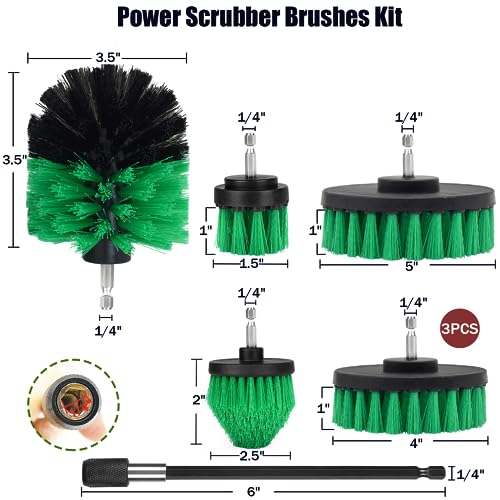 Image of 8 Pack Drill Brush Attachment Set,1 /4in Power Scrubber Brush + Extend Long Rod, Multi-Purpose Brush Drill Attachment, Power Cleaning Scrub Brush for Bathroom, Tub, Tile(Green)