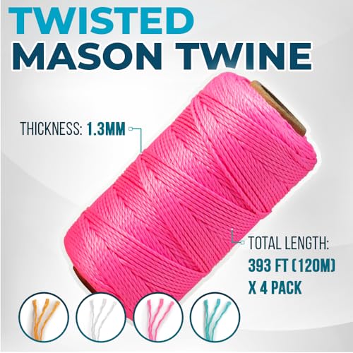 Image of Mason Line String 260FT, 780FT, 390FT, 1500FT, 2300FT, Durable Construction Twine for Laying Bricks, Blocks, Fences in Gardening, DIY & Landscaping Projects (Set 4 Colors, 393 Ft x 4 Pcs)