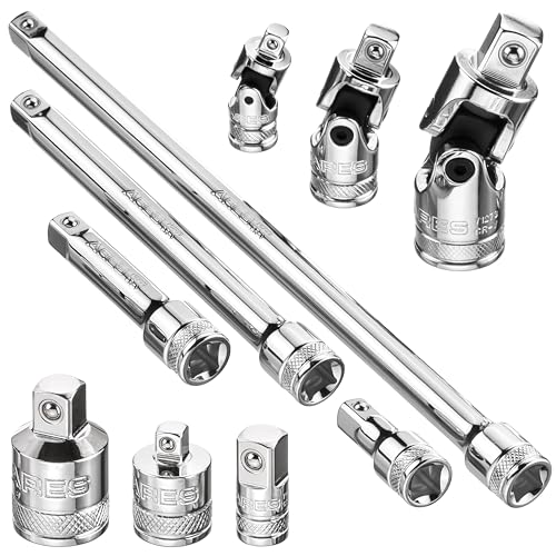 Image of ARES 71270-10-Piece Socket Accessory Set - Premium Chrome Vanadium Steel with Mirror Finish - Includes Socket Adapters, Extensions and Universal Joints
