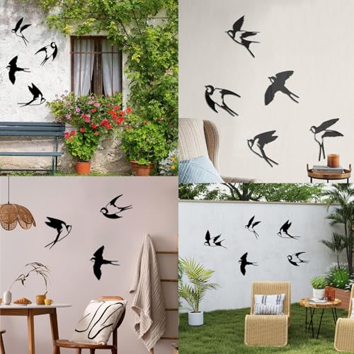 Miniatura 7 de Ytaxyzwr Decoración De Pared De Metal 5 Piezas Pájaros Negros Decoración Mural Tridimensional Ligera Para Interior Y Exterior Estilo Moderno Y Natural