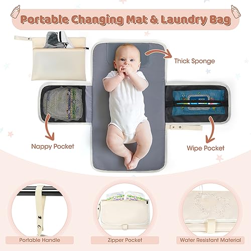 RAINSMORE Mochila Bebe Mochila Carro Bebe Pañaleras para Bebes Multifuncional Mochila Maternidad con Cambiador Bebe Plegable y Correas de Cochecito Beige - imagen 3