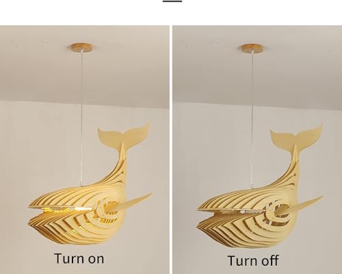 Miniatura 6 de Lámpara colgante en forma de pez ballena de madera, lámpara de playa creativa de 1 luces, lámpara colgante de techo bohemio para cocina, isla de
