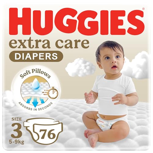 Huggies Extra Care Baby Diapers Size 3 (5-9 kg) Jumbo Pack 76 Diapers