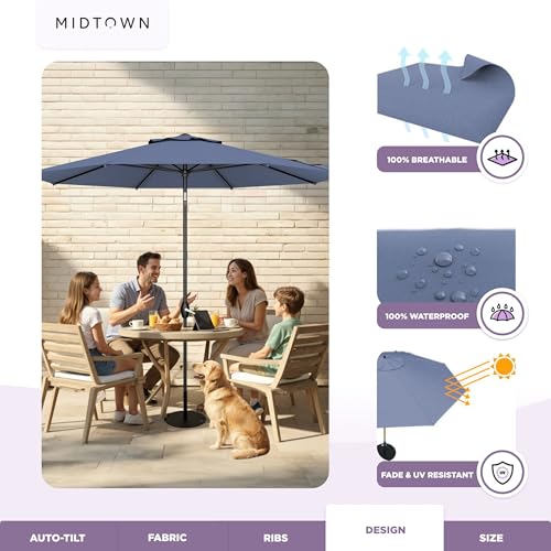 Image of Midtown Umbrellas Lean - 9 Ft Patio Umbrella, Light Navy Canopy