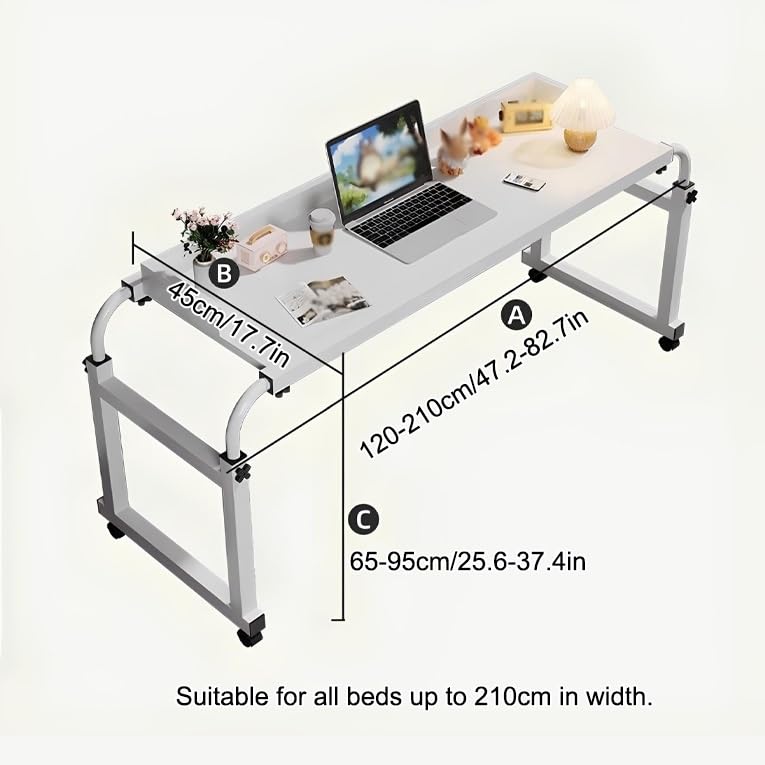 Table d'ordinateur Portable de lit à roulettes, Table de lit réglable, Bureau Mobile, Ordinateur de Chevet pour Chambre d'hôpital/hôpital