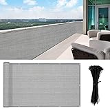 HENG FENG Balcón Pantalla Protección de Privacidad 90x300cm HDPE Protección UV Resistente al Viento Sujetacables Adjundas para Jardín Balcón Terraza Marrón Gris