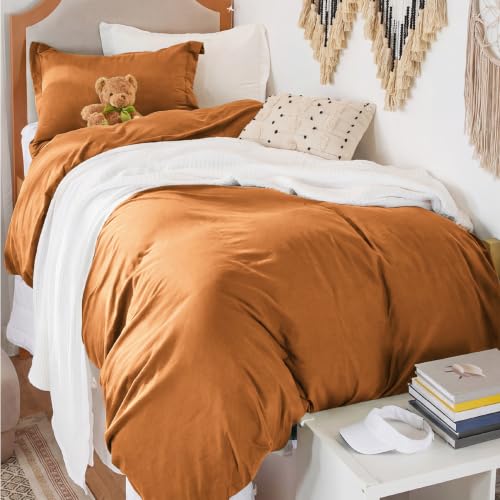 Image of Bedsure Prewashed Twin /Twin XL Duvet Cover, Cotton-Like Bedding Set, Gold | Ultra Soft, Relaxed Texture, Twin XL Breathable Comfort, Hidden Zipper, 8 Corner Ties, Easy Care, OEKO-TEX, Year-Round Use