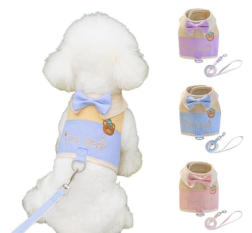 Homie Pettie 犬 ハーネス 小型犬用 軽量 胸背帯 猫 ハーネス 付き 牽引ロープ セット メッシュ素材 泰迪、トイプードル、柴犬、比熊に最適 散歩 ハーネス 小型犬 低摩擦 取り外しやすい 通気性 軽便 防ぐための脱走 調整可能 おしゃれ か