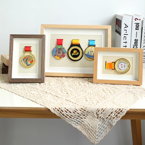Expositor de medallas de madera marco vitrina para colgar recuerdos 7 pulgadas 3
