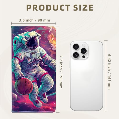 RFID Blocking Leather Wallet for Women and Men, Astronaut Play Basketball Space Compact Bifold Credit Card Holder with RFID Protection, Small Ladies Slim Minimalist Wallet3