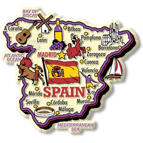 Spain Tourist Travel Souvenir Fridge Magnet – 3D Illustrated Country Map Featuring Madrid, Barcelona, Seville & Iconic Landmarks – Spanish Culture Gift & Collector’s Home Decor,3-4inches,MDF Wood-image-35
