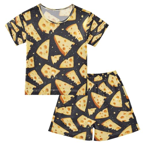 Pajama Sets Short Sleeve Cheese Wedges on Dark Soft Cotton Summer Sleepwear 2 Piece PJS Size 5-14T