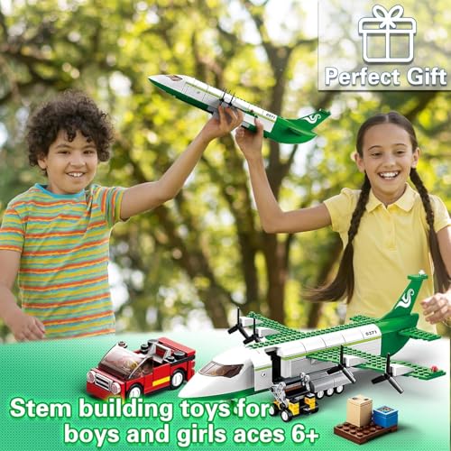 Image of SKY LINE OCEAN City Cargo Airplane Building Blocks Set (383+ PCS) | Cargo Plane with Car, Luggage Tray & Movable Stairs | Airport Construction STEM Toy for Kids 6-12 | 5 Year Structural Warranty