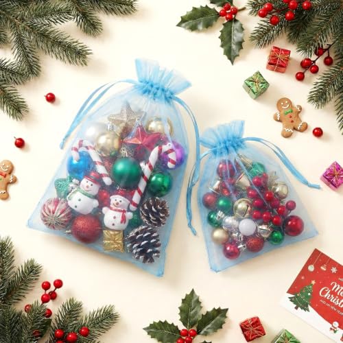Image of FUNFERY 100PCS Baby Blue Organza Gift Bags 4x6in,Drawstring Jewelry Pouch