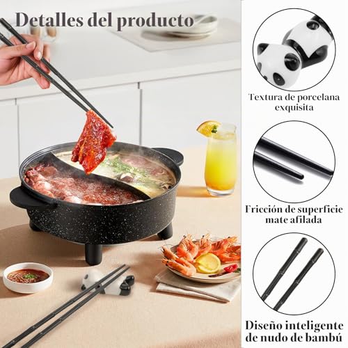 Miniatura 3 de Yqhugbc 2 Pares Palillos Chinos De Fibra De Vidrio, Palillos Japoneses, Reutilizables Antideslizante, Aptos Para Lavavajillas, Chopsticks Jego De Regalo