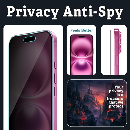 Image of ArmourPro Privacy Tempered Glass for iPhone 16 Plus, iPhone 15 Plus, Anti Spy Anti Peeping Screen Protector, Edge-to-Edge Full Coverage, 9H Hardness with Cable Protector | Black
