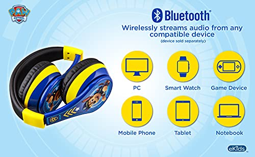 Image of eKids Paw Patrol Kids Bluetooth Headphones, Wireless Headphones with Microphone Includes Aux Cord, Volume Reduced Kids Foldable Earphones for School, Home, or Travel
