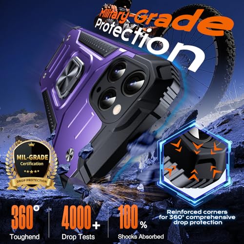 Image of Anqrp Heavy Duty Case for iPhone 11 Pro Case with Enhanced Ring Holder Grip Stand, Military Grade Shockproof Rugged Drop Protective Silicone Hard Slim iPhone 11 Pro Phone Case Cover,Purple