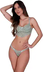 Conjunto de Lingerie Meia Taça Sutiã e Calcinha Detalhe de Renda Adulto Feminino Leticia