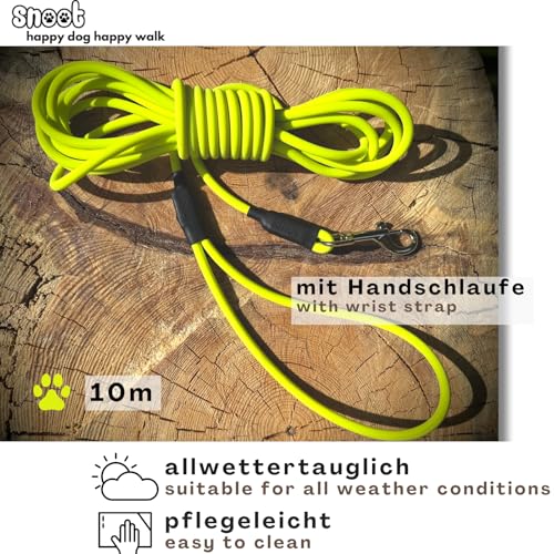 10m Schleppleine Hunde, Wasserfeste Hundeleine Rundleine mit Handschlaufe, Robuste Freilauf-Trainingsleine Neon-Gelb, bis 35kg