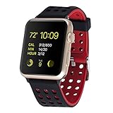Huishang 42mm Soft Silicone Strap with Stainless Metal Clasp Apple Watch Accessory Band for Apple Watch Series 1 Series 2 (black red, 42mm)