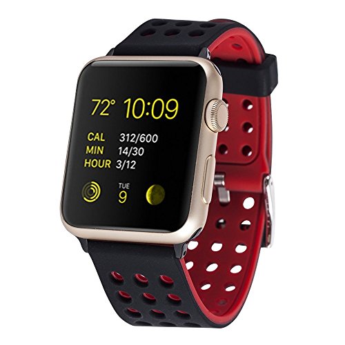 Huishang 42mm Soft Silicone Strap with Stainless Metal Clasp Apple Watch Accessory Band for Apple Watch Series 1 Series 2 (black red, 42mm)