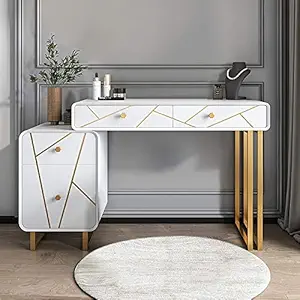 KOHINOOR DECOR HDHMR Wood & Stainless Steel Base Modern Makeup Vanity/Dressing Table with Cabinet (White)