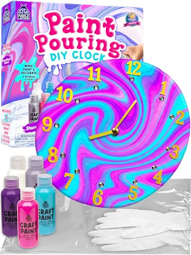 PURPLE LADYBUG Paint Pouring Kit for Ages 6+ - Washable Non-Toxic Painting Kit for Kids with Gloves & Table Cover for Easier Cleanup, Art and Crafts for Kids Ages 8-12, Crafts for Girls 8-12