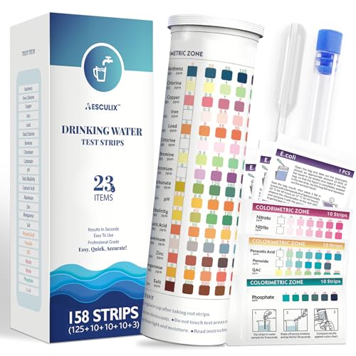 23 in 1 Drinking Water Testing Kit with Bacteria Test, 158 Strips Water Test Kit for Tap & Well Water, Tests Hardness, Chlorine, Copper, Iron, Lead, pH, Alkalinity and More