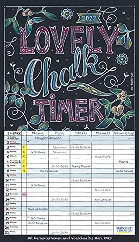 Calendrier 2023 Korsch Verlag Familienplaner Lovely Chalk Timer - Familienplaner 2022 Für 5 Personen -  Korsch-Verlag - Kalender Mit 5 Spalten Zum Eintragen - 27 Cm X 47 Cm :  Amazon.de: Bürobedarf & Schreibwaren