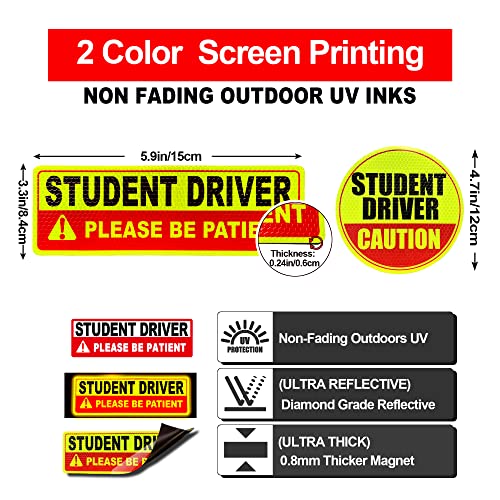 Zzusoo Student Driver Magnet For Car,Be Patient Student Driver Magnet Boys And Girls New Student Driver Sticker Safety Warning Red And Yellow Reflective Signs Movable 3 Pcs #TOP1