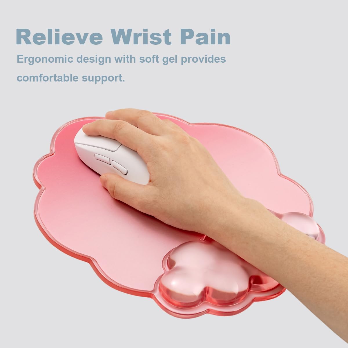 Keyboard Wrist Rest with Gel Cloud Mouse Pad - Ergonomic Pink Mouse Pad with Non-Slip Base, Cute Desk Accessories for Office/Home/Desktop/Latop