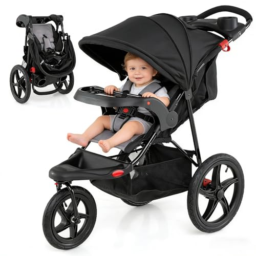 DREAMADE Poussette Bébé à 3 Roues, Poussette Pliable 0-48 Mois avec Pare-soleil Réglable, Harnais à 5 Points, Siège Inclinable 100-166°, Plateau...