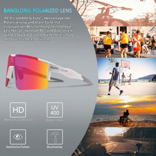 BangLong Polarisierte Sonnenbrille, Fahrradbrille Herren Damen UV 400 Schutz mit 3 Wechselgläser… – Ansicht 2